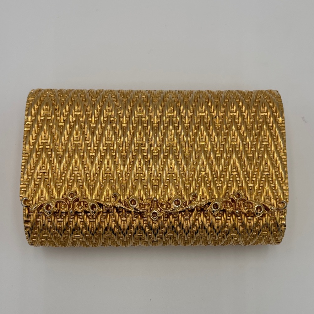 Vintage Gold Minaudière Clutch Made in France for Dana Red Velvet Lined